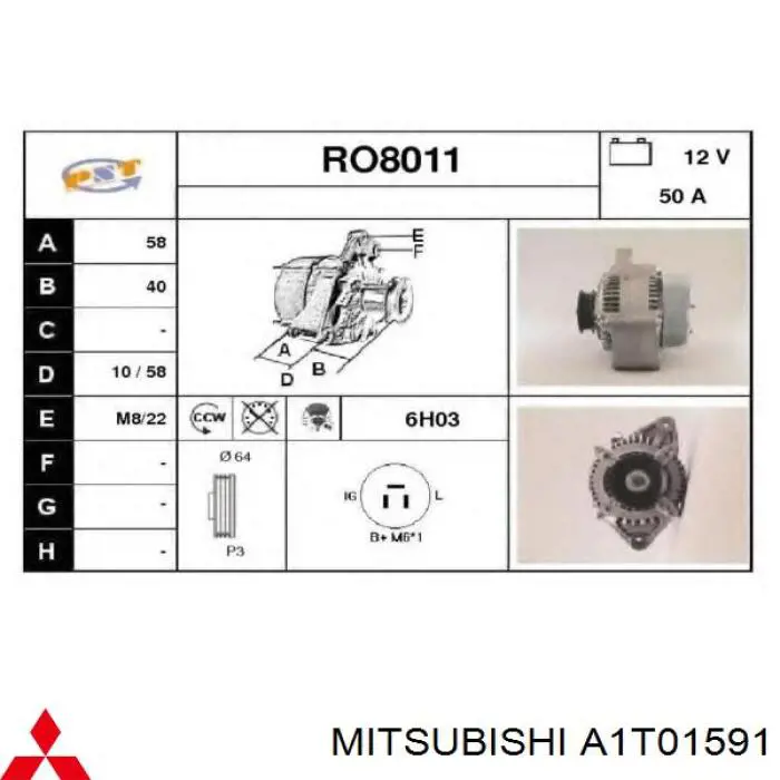 Купить A1T01591 Mitsubishi Генератор