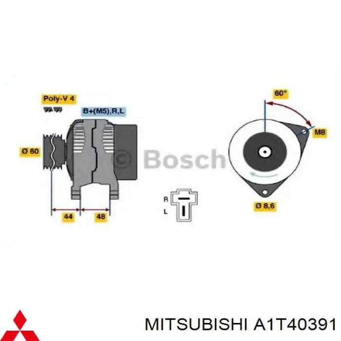 Автомобильный генератор Mitsubishi A1T40391 цена, от 47.40 USD