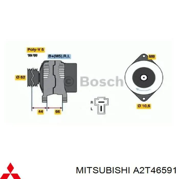 Автомобильный генератор Mitsubishi A2T46591 цена, от 769.52 USD