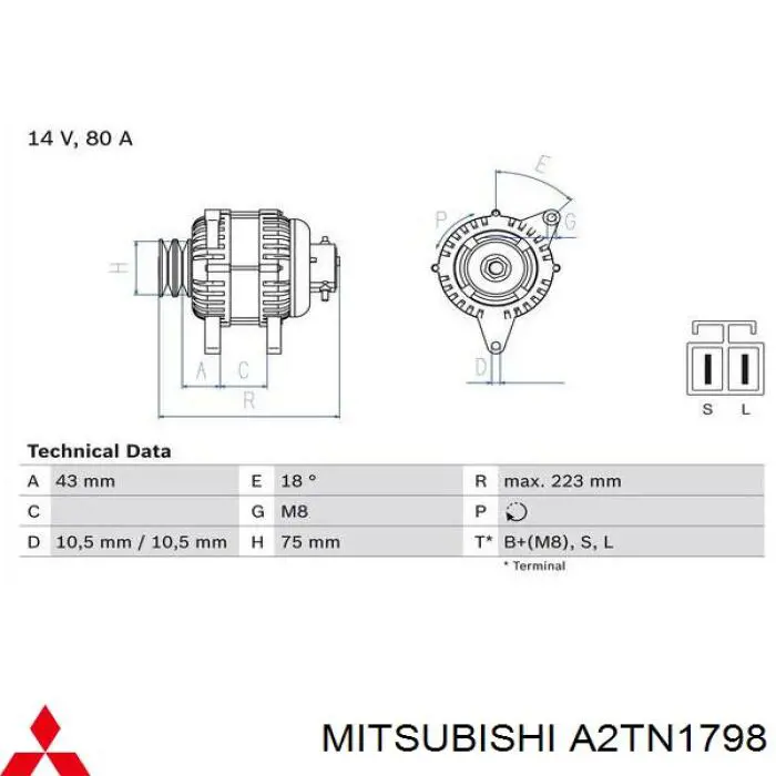 A2TN1798 Mitsubishi Генератор автомобильный