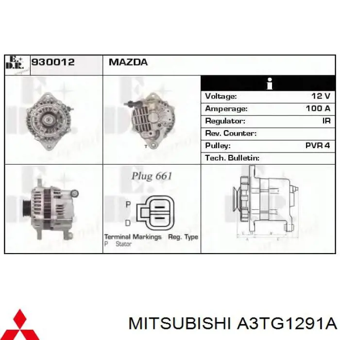 Генератор A3TG1291A Mitsubishi