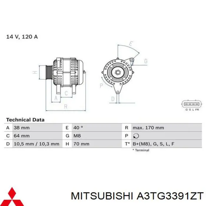 Генератор A3TG3391ZT Mitsubishi