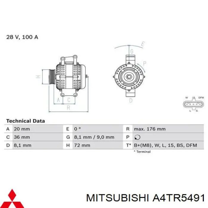 A4TR5491 Mitsubishi Генератор автомобильный