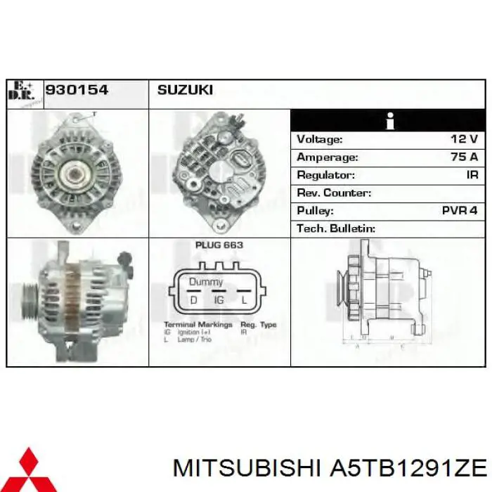 Генератор A5TB1291ZE Mitsubishi