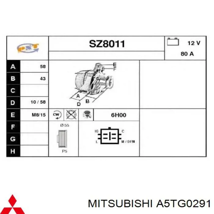 Генератор A5TG0291 Mitsubishi