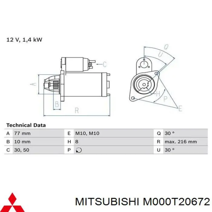 M000T20672 Mitsubishi Стартер автомобиля