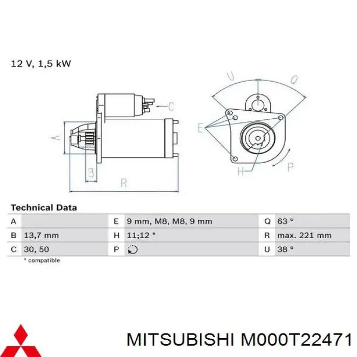 Купить M000T22471 Mitsubishi Стартер