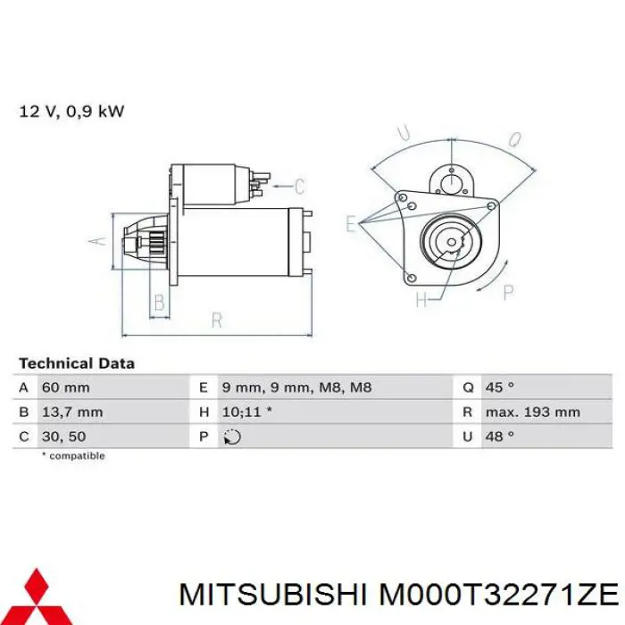 Купить M000T32271ZE Mitsubishi Стартер