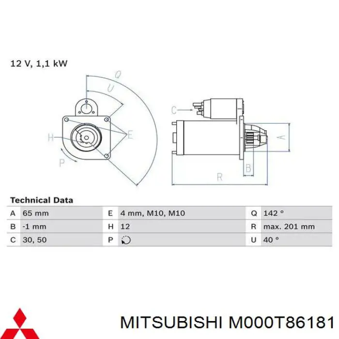 Стартер M000T86181 Mitsubishi