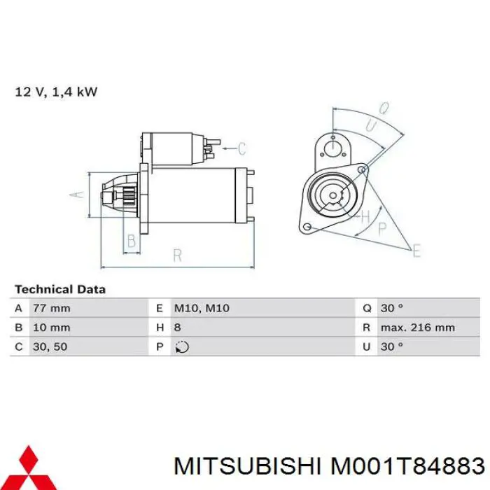 Стартер Mitsubishi M001T84883 цена, от 71.98 USD