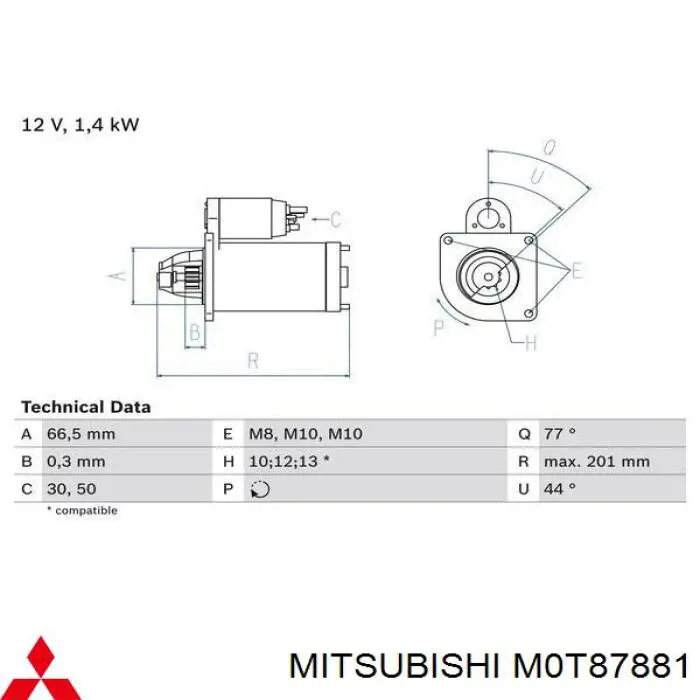 Стартер Mitsubishi M0T87881 цена, от 90.35 USD