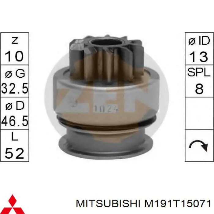 Бендикс стартера M191T15071 Mitsubishi