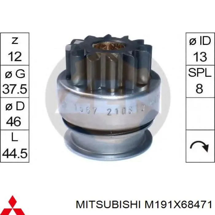 Бендикс стартера M191X68471 Mitsubishi