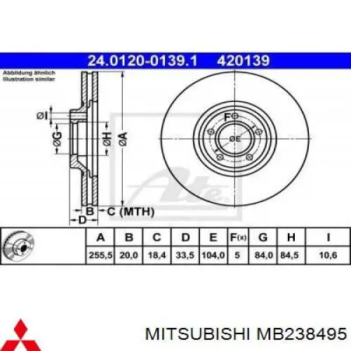 Freno de disco delantero MB238495 Mitsubishi
