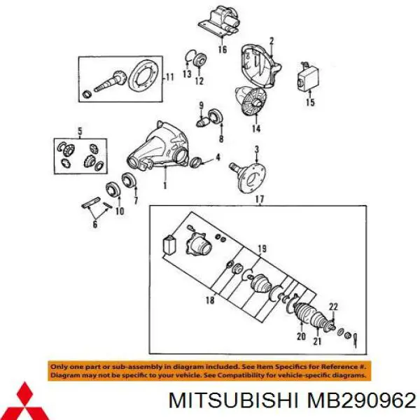 Rodamiento piñón de diferencial trasero exterior MB290962 Mitsubishi