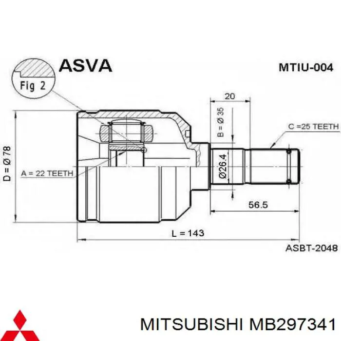 MB936148 Mitsubishi шрус внутренний передний