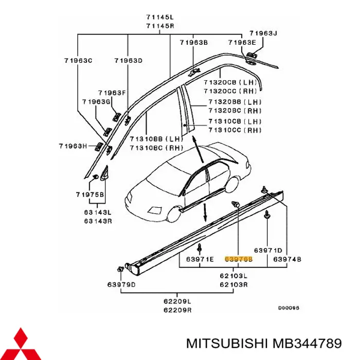 Пистон (клип) крепления накладок порогов на Mitsubishi Carisma DA