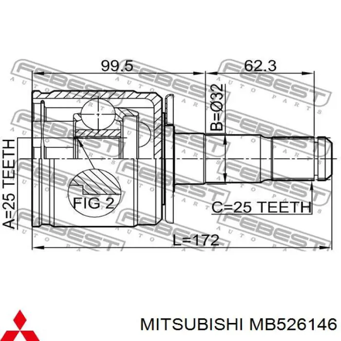 ШРУС внутренний передний левый MITSUBISHI MB526146