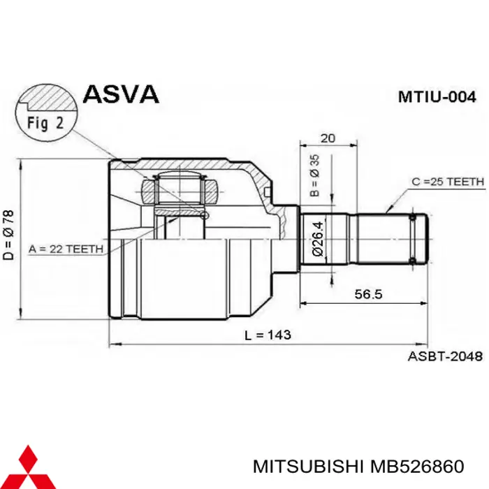 MB526860 Mitsubishi шрус внутренний передний