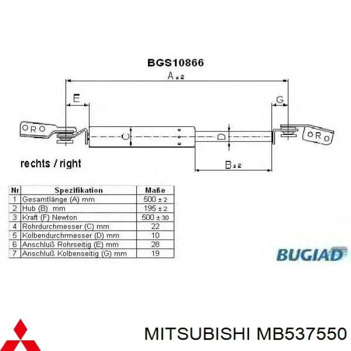 Амортизатор задней двери Mitsubishi MB537550 цена, от 29.14 USD