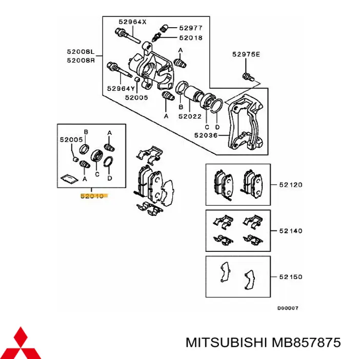 MB857875 Mitsubishi ремкомплект суппорта тормозного заднего