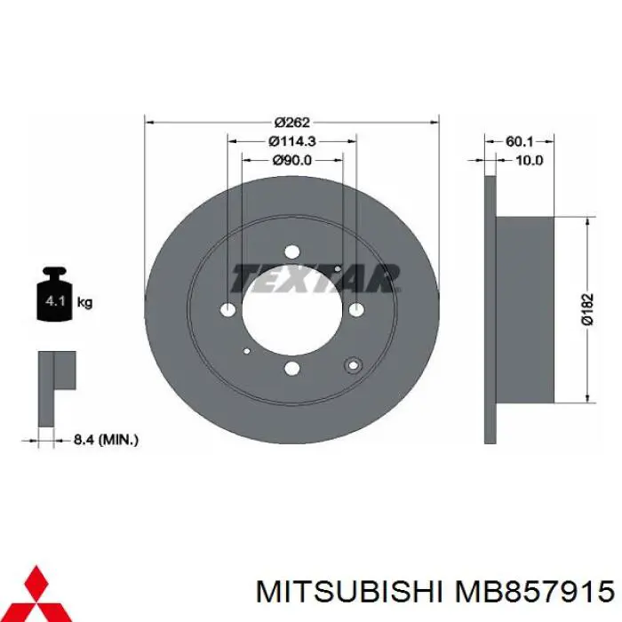 MB857915 Mitsubishi диск тормозной задний