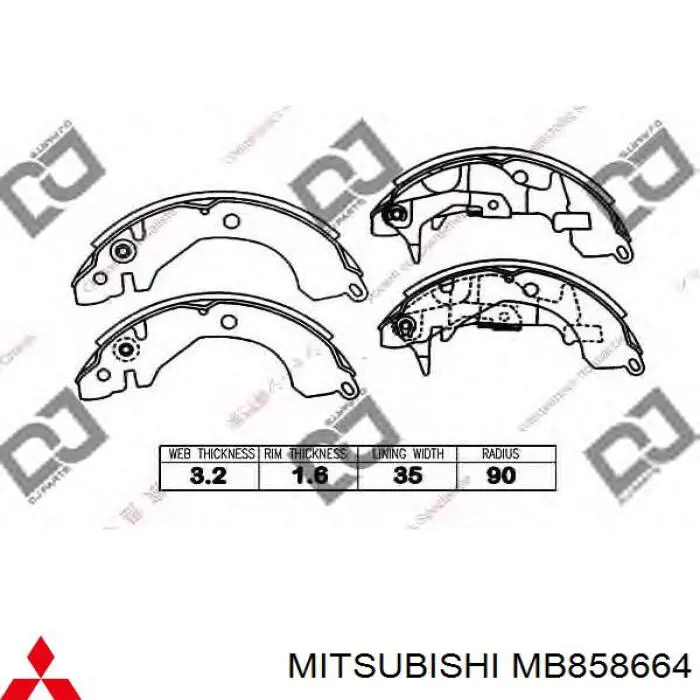 Задние барабанные колодки MB858664 Mitsubishi