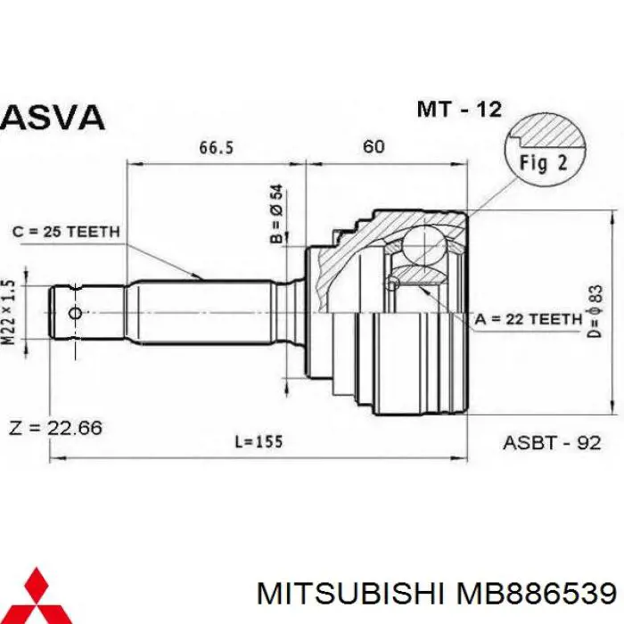 ШРУС наружный передний MB886539 Mitsubishi