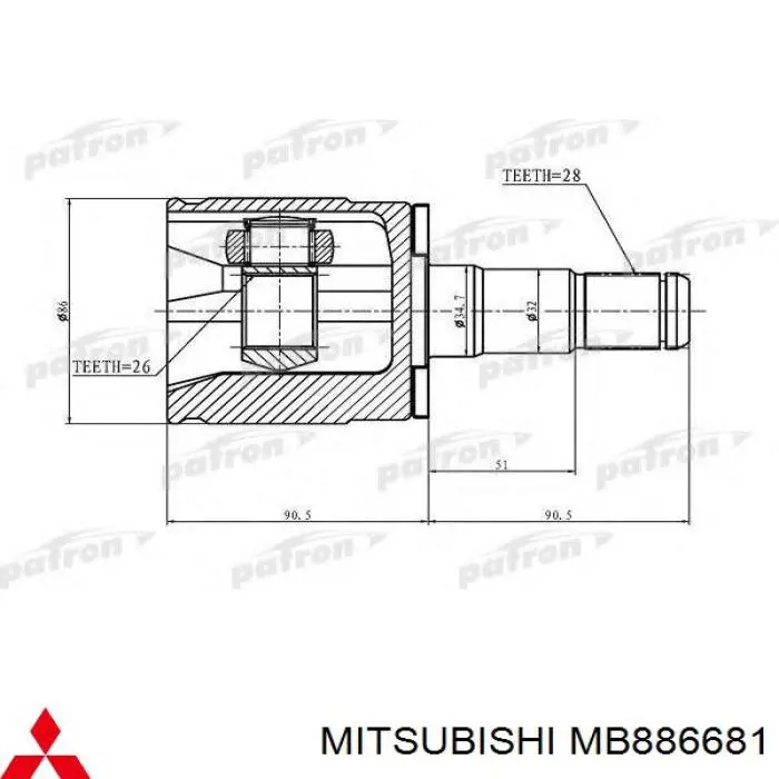 MB886681 Mitsubishi шрус внутренний передний левый