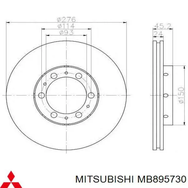 Передние тормозные диски MB895730 Mitsubishi
