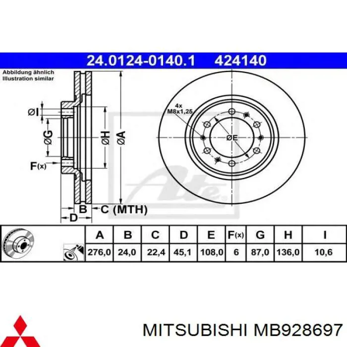 Передний тормозной диск Mitsubishi MB928697
