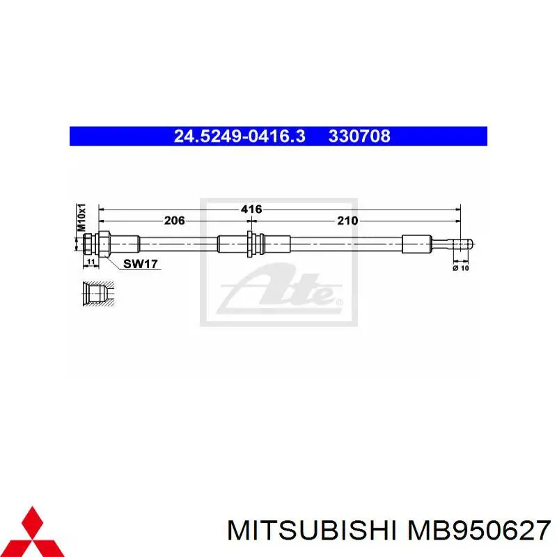 Купить MB950627 Mitsubishi Задний тормозной шланг