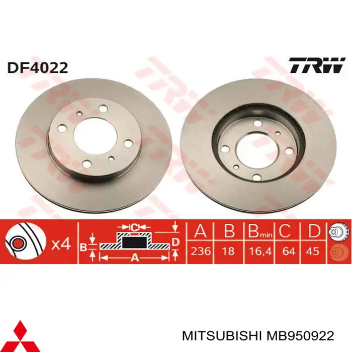 Диск тормозной передний MITSUBISHI MB950922
