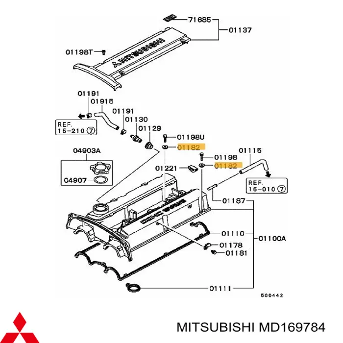 MD169784 Mitsubishi vedante da tampa de válvulas de motor, anel