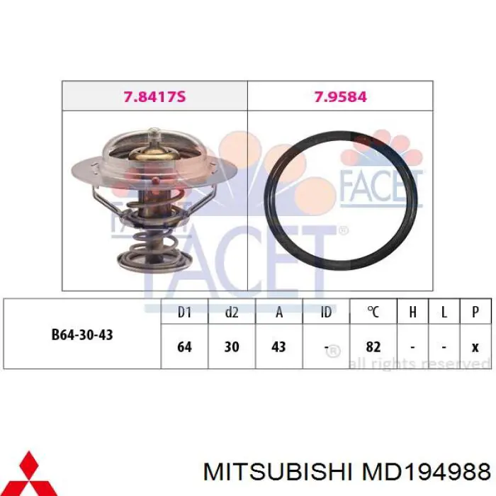 Termostato Mitsubishi MD194988 preço, a partir de 15,64 USD
