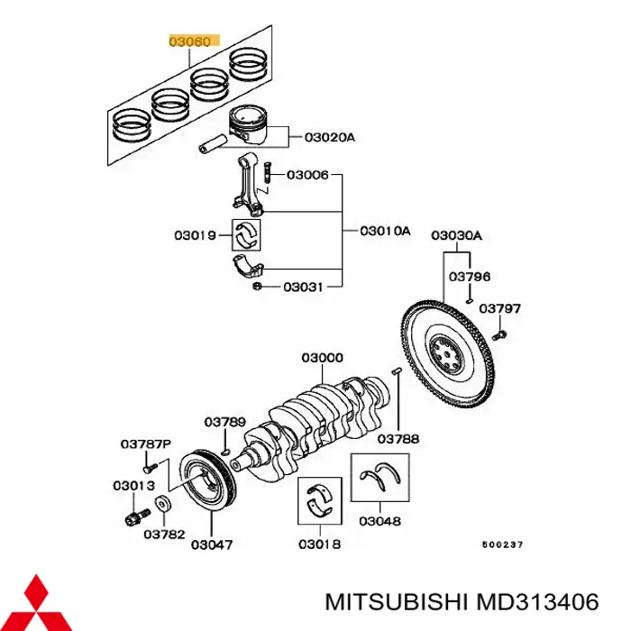 Kit de anéis de pistão de motor, 2ª reparação ( + 0,50) para Mitsubishi Galant (A16)