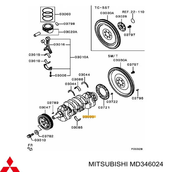 MD346024 Mitsubishi коленвал двигателя