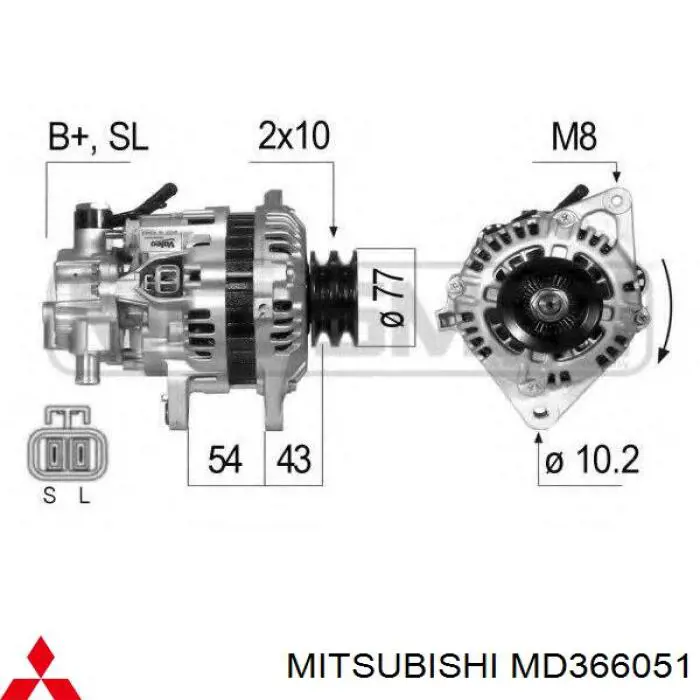 Автомобильный генератор Mitsubishi MD366051 цена, от 126.69 USD