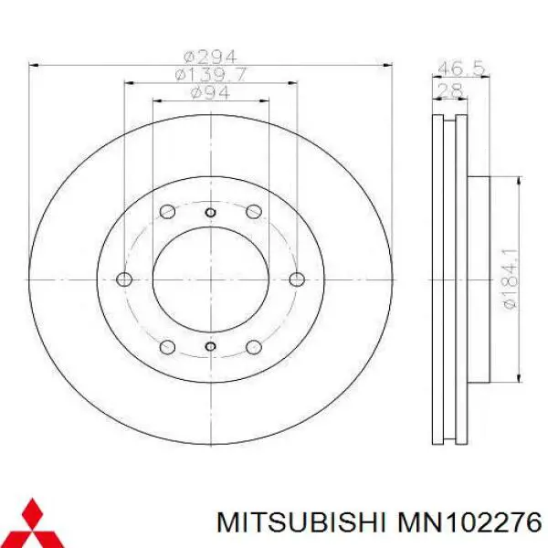 Диск тормозной передний Mitsubishi MN102276