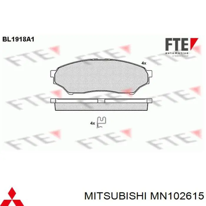 MN102615 Mitsubishi колодки тормозные передние дисковые