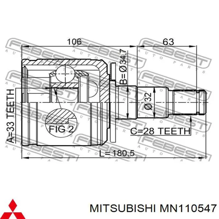MN110547 Mitsubishi полуось (привод передняя левая)