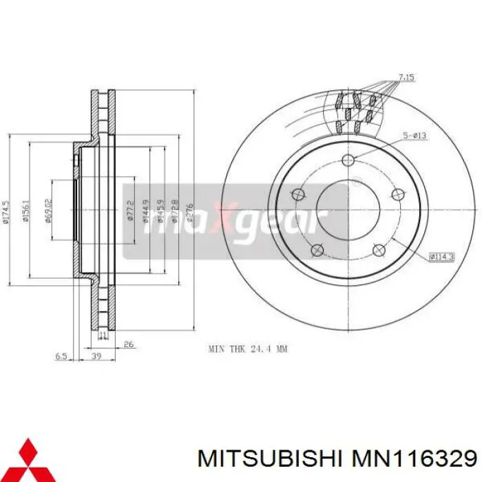 MN116329 Mitsubishi диск тормозной передний