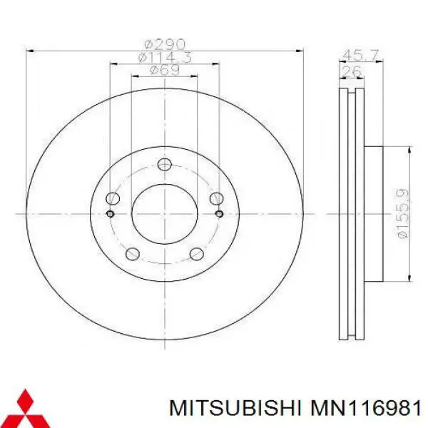 Тормоз дисковый передний Mitsubishi MN116981 цена, от 38.09 USD