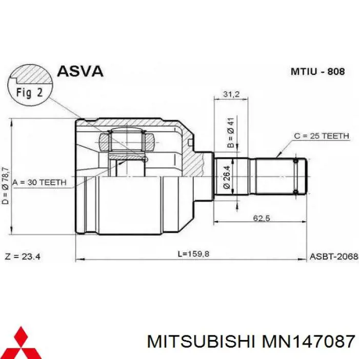 MN147087 Mitsubishi шрус внутренний передний