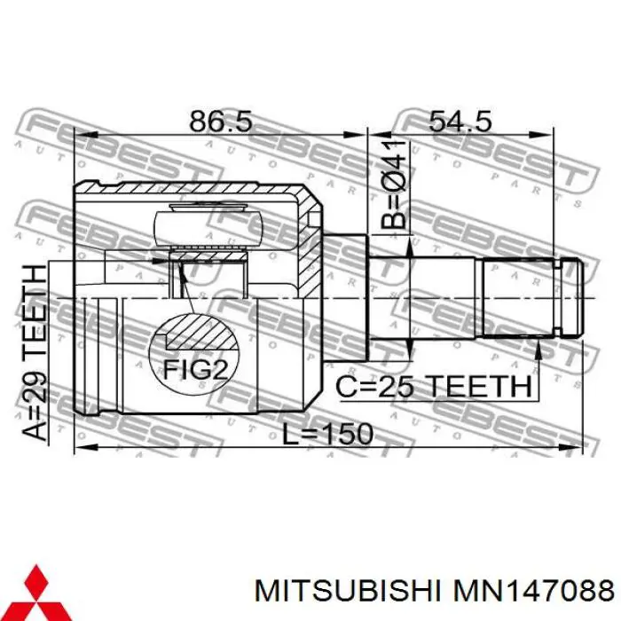 ШРУС внутренний передний правый Mitsubishi MN147088