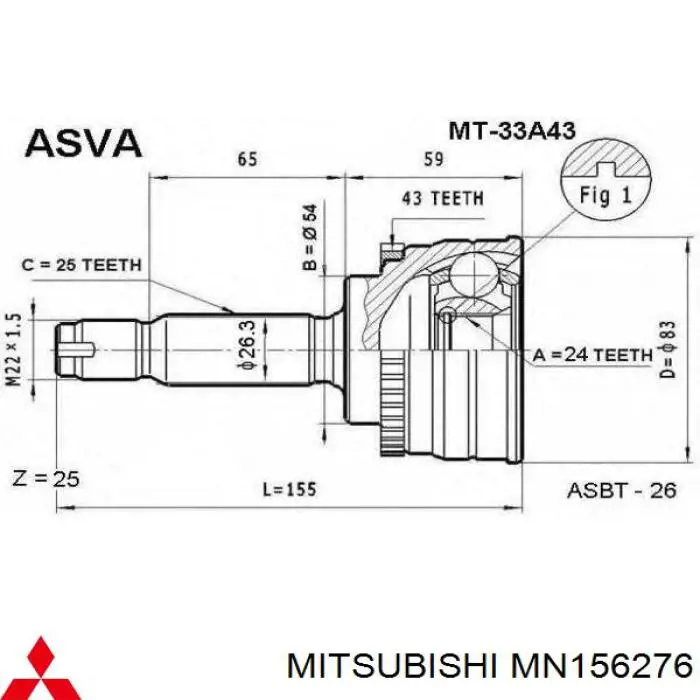 ШРУС наружный передний MN156276 Mitsubishi