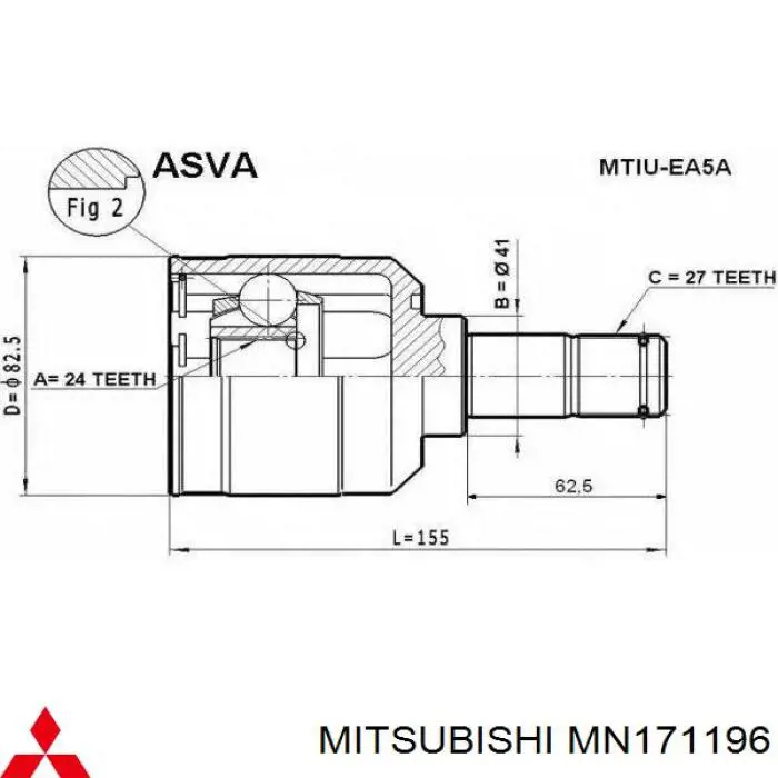 Junta homocinética interior delantera MN171196 Mitsubishi