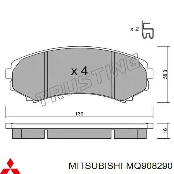 Передние тормозные колодки MQ908290 Mitsubishi