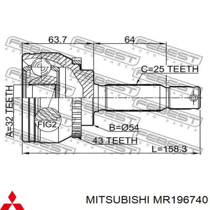 MR196740 Mitsubishi Полуось передняя, правая