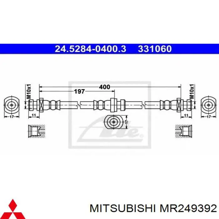 Купить MR249392 Mitsubishi Шланг тормозной передний